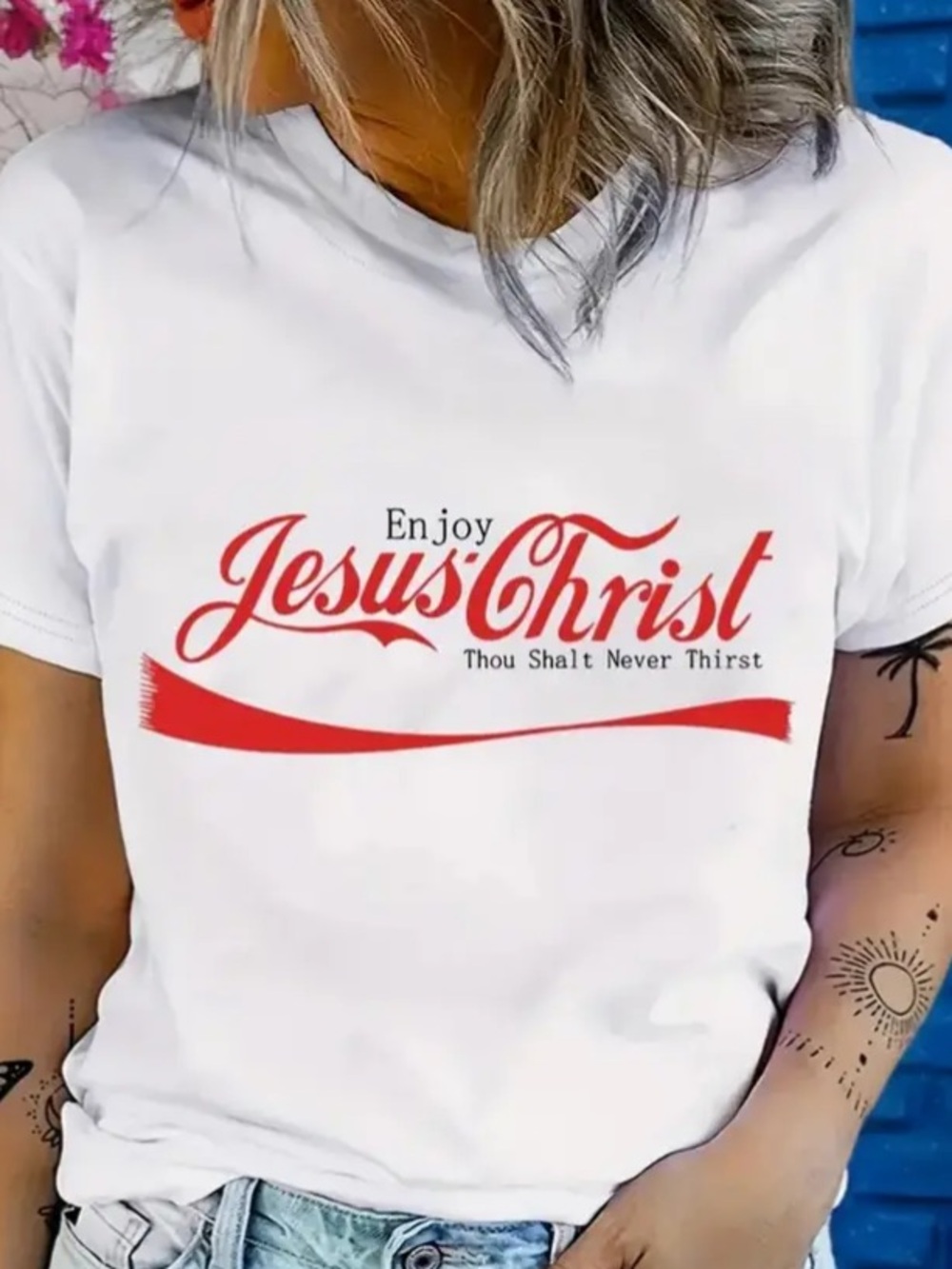 Enjoy Jesus Christ Inspirational White Graphic Tee - Women's 2XL NWOT